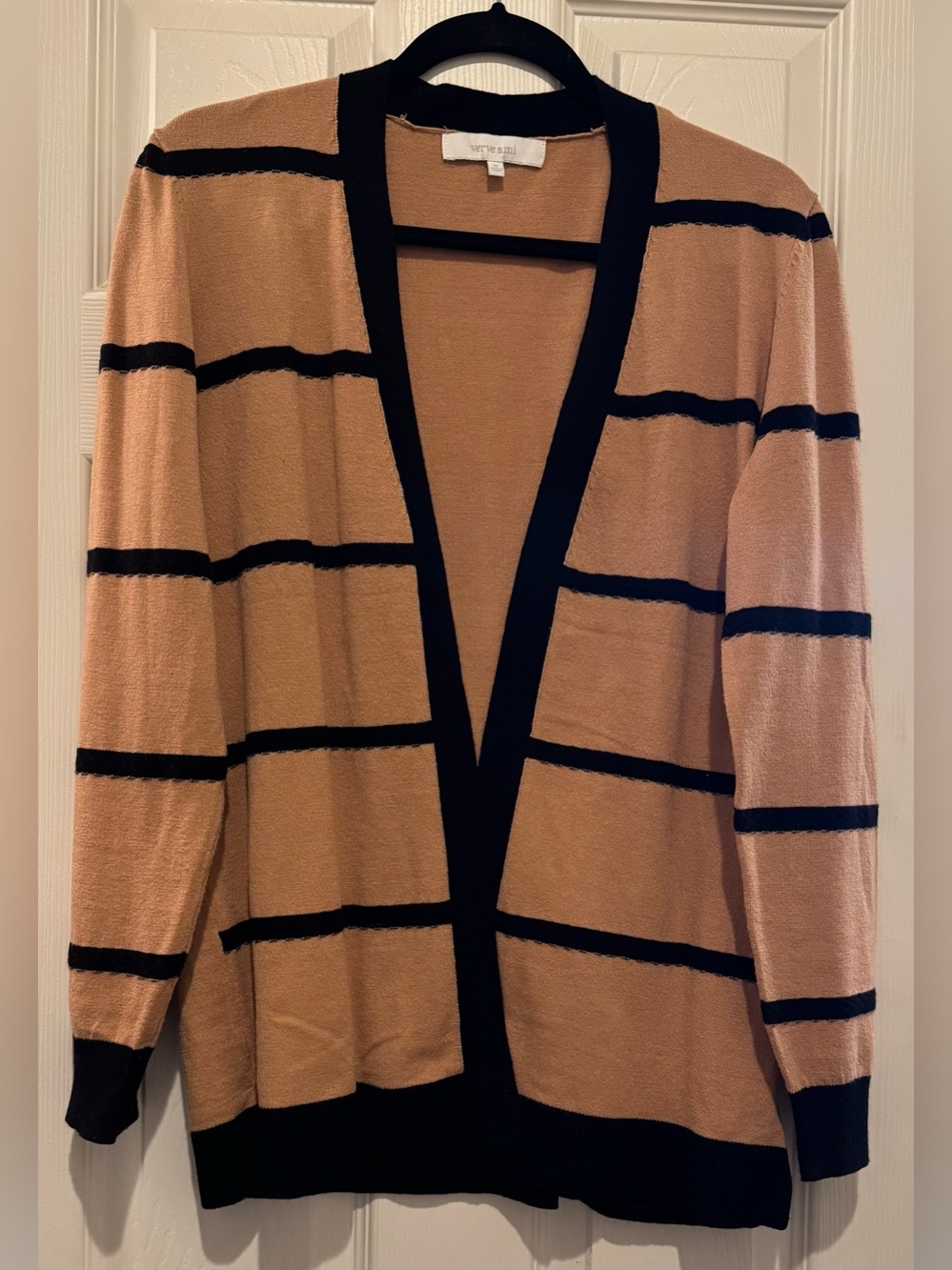 Verve Ami Black and Peach-Tan Knit Top